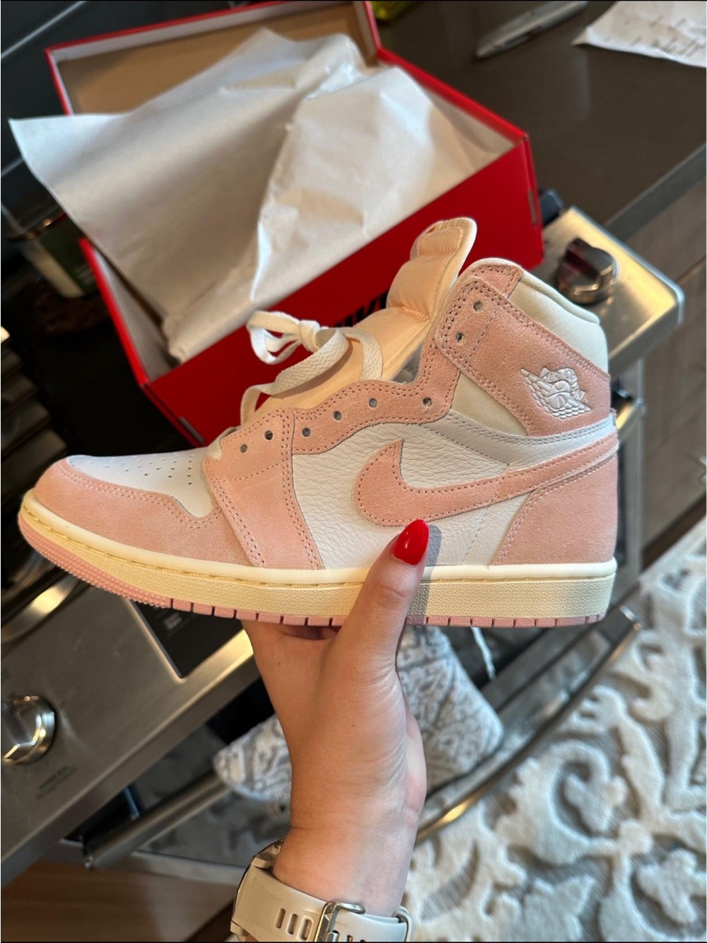 Jordan Women's High-Top Sneakers in Pink and White